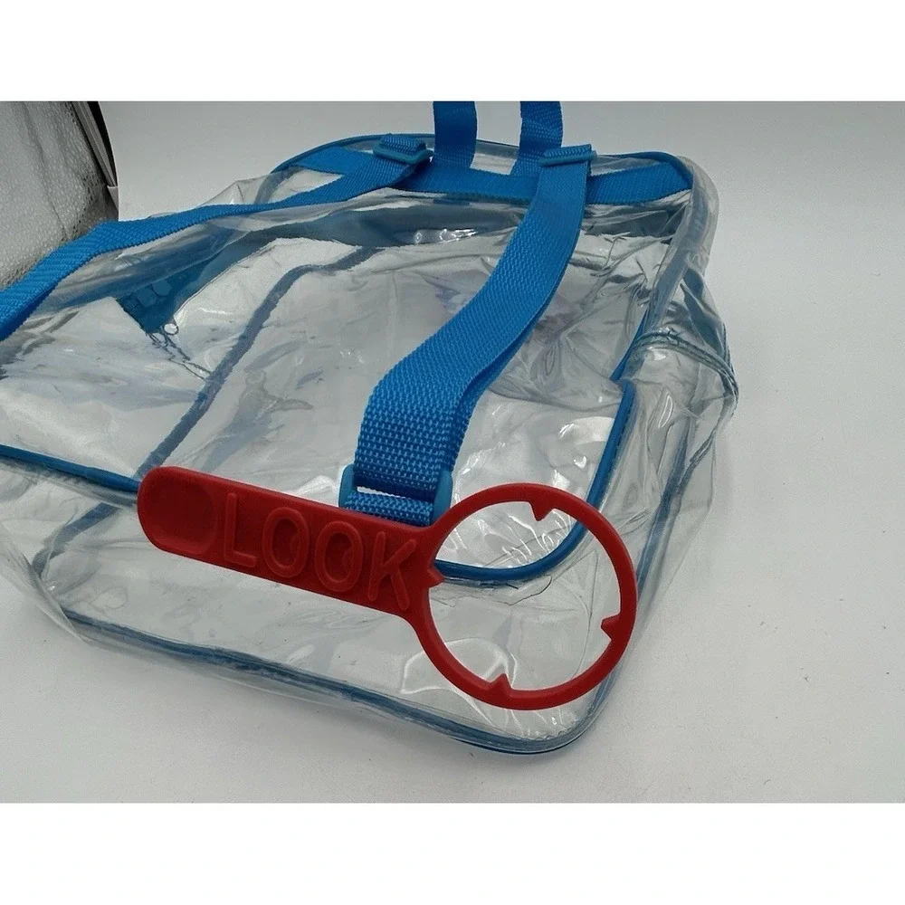 Vintage‎ 90s Y2K Lisa Frank Logo Clear Backpack See-Thru Vinyl Blue Straps 15